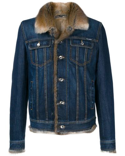 Dolce & Gabbana Veste en jean à doublure en fourrure d'hamster - Bleu