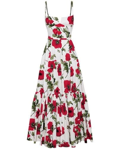 Oscar de la Renta Poppy-print Cotton Maxi Dress - Red