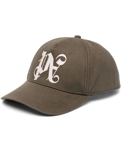 Palm Angels Monogram-embroidered Cotton Cap - Brown