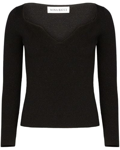 Nina Ricci Lurex-detail Ribbed-knit Top - Black