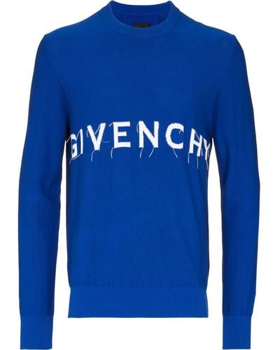 Givenchy Pull en maille à logo intarsia - Bleu