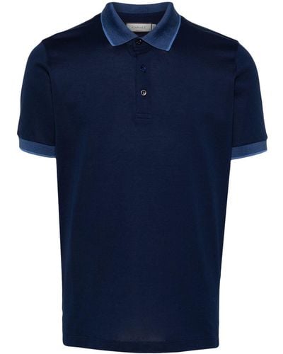 Canali Contrasting-collar Polo Shirt - Blue