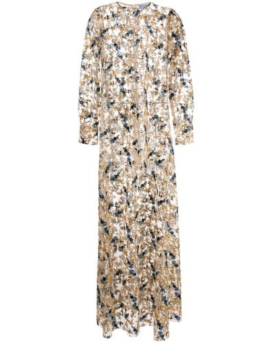 Macgraw Soiree Floral-embroidered Dress - Natural