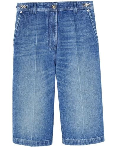 Versace Pressed-crease Cotton Denim Shorts - Blue