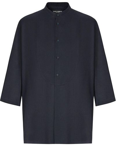 Dolce & Gabbana Kragenloses Hemd mit Cropped-Ärmeln - Blau