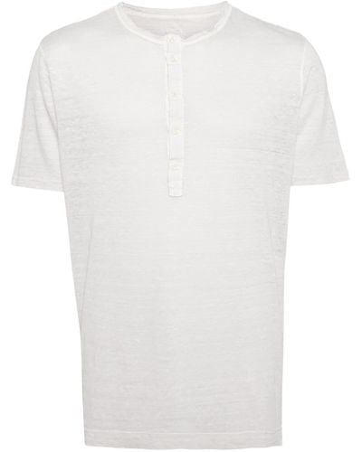 120% Lino ボタン リネンtシャツ - ホワイト