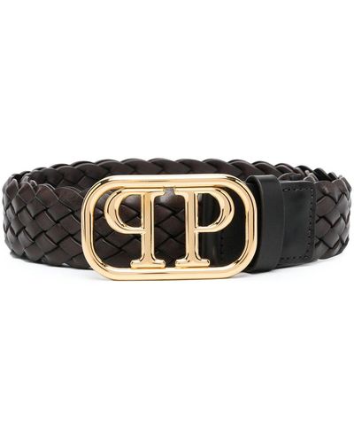 Philipp Plein Cinturón trenzado con hebilla y logo - Negro