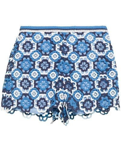 Maje Clover-macramé Cotton Shorts - Blue