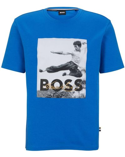 BOSS Logo-print Cotton T-shirt - Blue