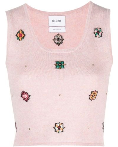 Barrie Floral-motif Cropped Knitted Top - Pink