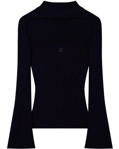 Courreges Gerippter Pullover mit Cut-Out - Blau