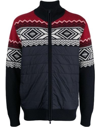 N.Peal Cashmere Geometric-pattern Panelled Padded Jacket - Blue