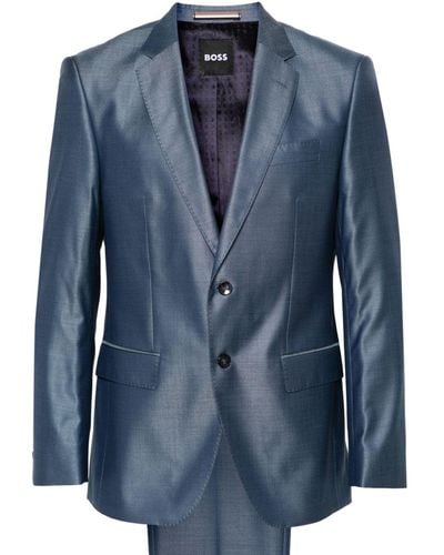 BOSS Single-breasted Wool Blend Suit - Blue