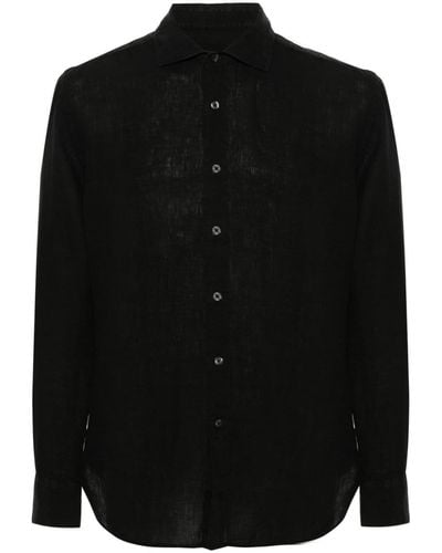 120% Lino Long-sleeves Linen Shirt - Black