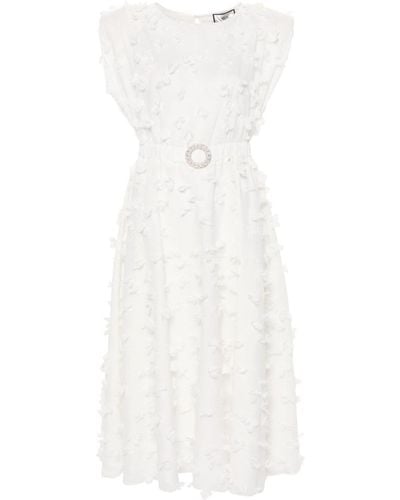 Nissa Floral-appliqué Midi Dress - White