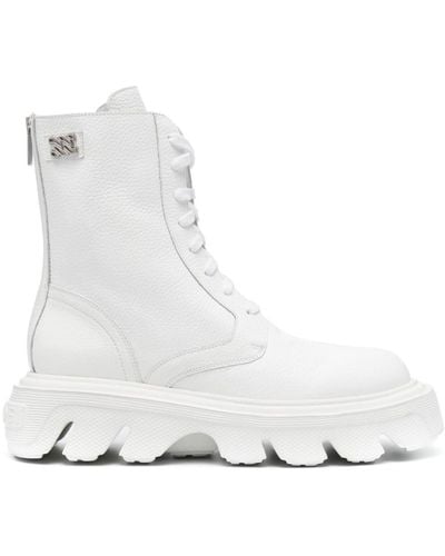 Casadei Pilot Leather Combat Boots - White