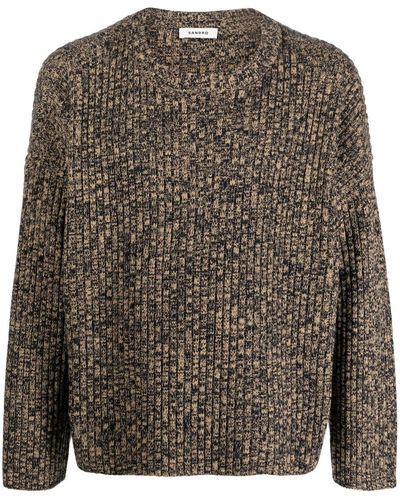 Sandro Two-tone Wool-blend Sweater - Grey
