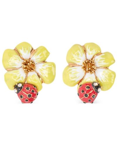 Oscar de la Renta Ladybug Flower ピアス - イエロー