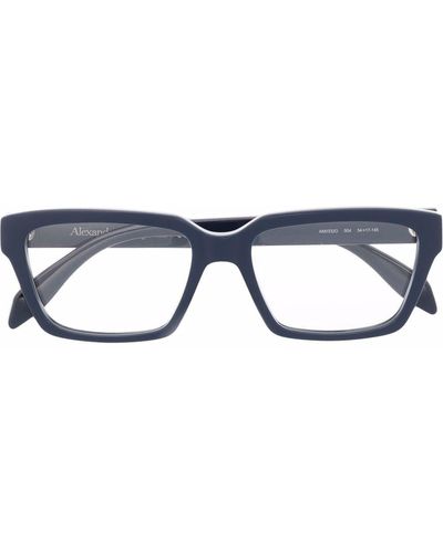 Alexander McQueen Eckige Brille mit Logo - Blau