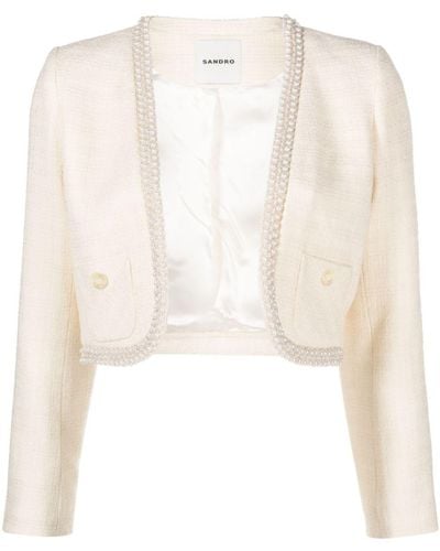 Sandro Vayene Tweed Cropped Jacket - White