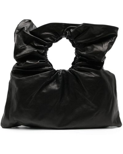 Y's Yohji Yamamoto Gathered Leather Tote Bag - Black