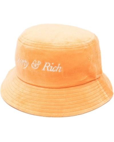 Sporty & Rich Logo-embroidered Cotton Velvet Bucket Hat - Orange