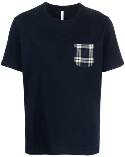 Sun 68 Check-pattern Pocket Cotton T-shirt - Blue