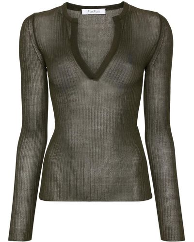 Max Mara Gerippter Saggina Seidenpullover - Grün