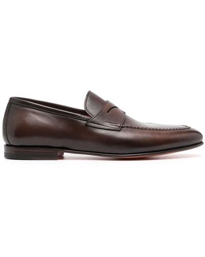 Santoni Penny-slot Leather Loafers - Brown