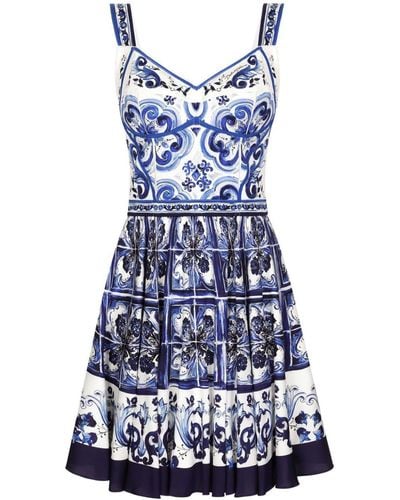 Dolce & Gabbana Majolica-print Bustier Minidress - Blue