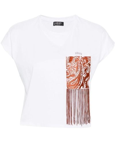 Liu Jo T-Shirt mit aufgesetzter Paisley-Tasche - Weiß
