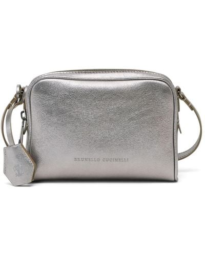 Brunello Cucinelli Logo-tag Leather Crossbody Bag - Grey