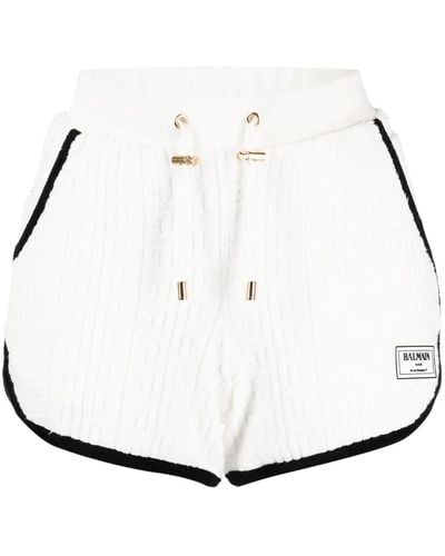 Balmain Monogram-motif Towel-finish Shorts - White