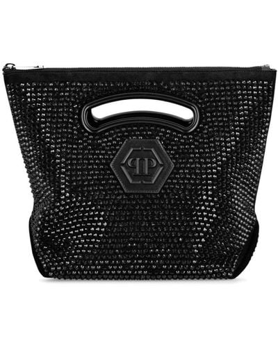 Philipp Plein Medium Crystal-embellished Suede Tote Bag - Black