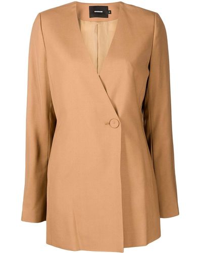 GOODIOUS Double-breasted V-neck Coat - Brown