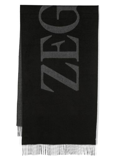 Zegna Logo-jacquard-motif Silk Scarf - Black