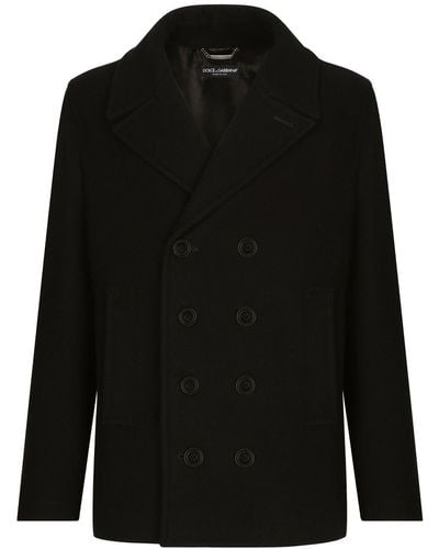 Dolce & Gabbana Double-Breasted Wool Pea Coat With Branded Tag - Black