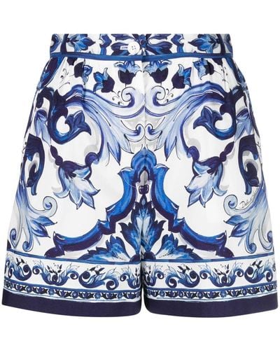 Dolce & Gabbana Seidenshorts mit Majolica-Print - Blau