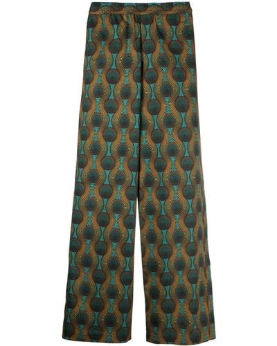 OZWALD BOATENG Geometric-print Silk Trousers - Green