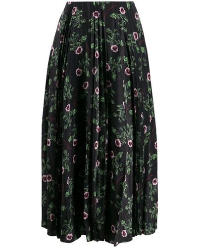 Valentino Pleated Floral Print Skirt - Black