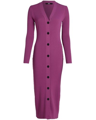 Karl Lagerfeld Button-up Ribbed Maxi Dress - Purple