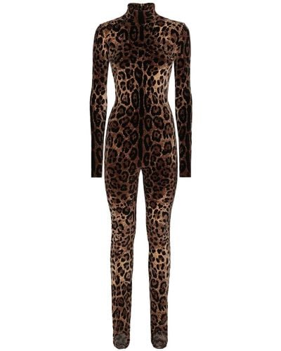 Dolce & Gabbana Leopard Print Chenille Jumpsuit - Brown
