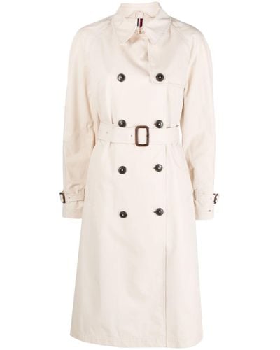 Tommy Hilfiger Long-sleeved Cotton Double-breasted Trenchcoat - Natural