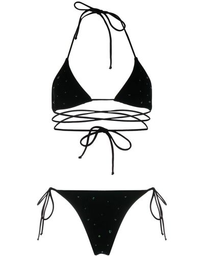 Alessandra Rich Bikini con decorazione di cristalli - Nero