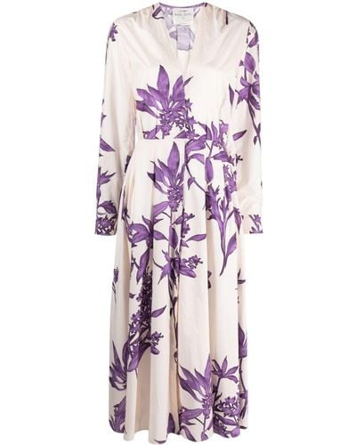 Forte Forte Robe-chemise plissée à fleurs - Violet
