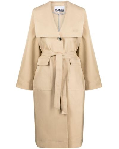 Ganni Oversized Belted Trench Coat - Natural