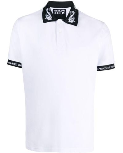 Versace Logo-Trim Cotton Polo Shirt - White