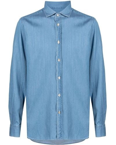 Boglioli Spread-collar Cotton Shirt - Blue