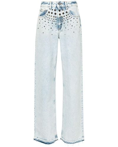 Alessandra Rich Mid-rise Studded Wide-leg Jeans - Blue