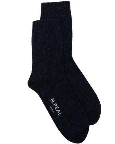 N.Peal Cashmere Logo-print Cashmere Socks - Blue